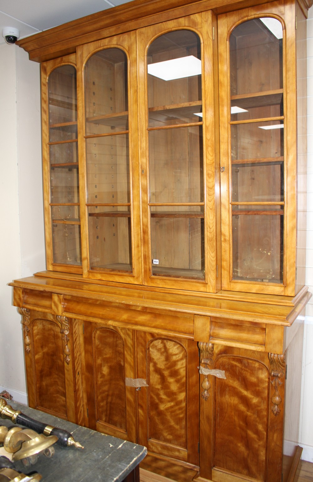 A Victorian satin birch breakfront and inverse breakfront library bookcase, W.170cm D.59cm H.257cm